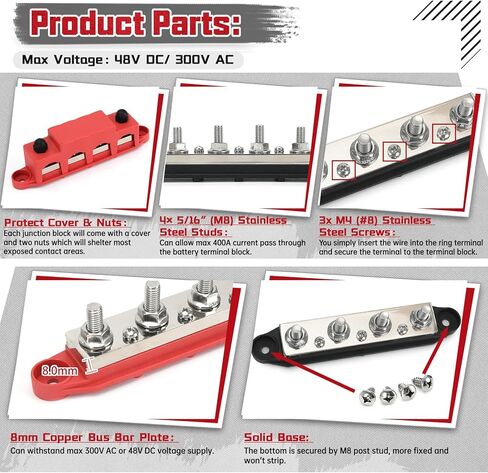 400A 12V BUS BAR BARNINAL COLLINAL ، كتلة توزيع الطاقة مع مسامير 4 × 5/16 "(M8) in Kuwait