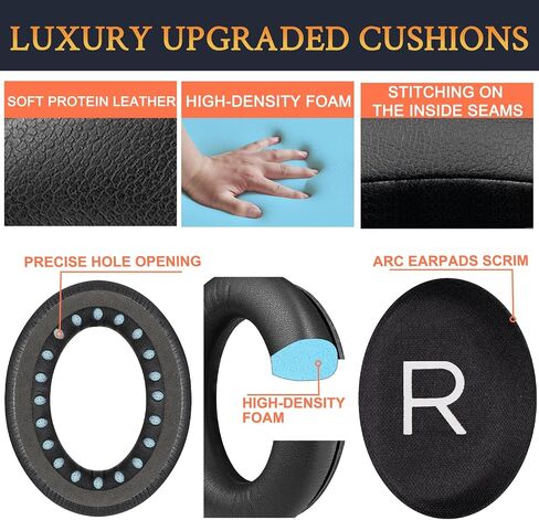 SOULWIT Earpads Replacement for Bose QuietComfort 45 (QC45)/QuietComfort SE (QC SE)/Quiet Comfort Wireless Over-Ear Headphones, Ear Pads Cushions with Softer Protein Leather - Black in Saudi Arabia