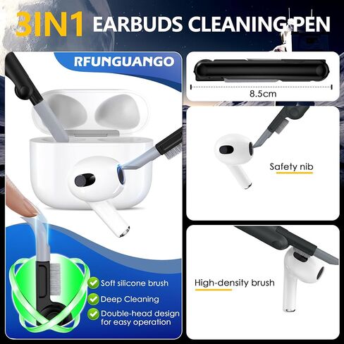 Rfunguango for AirPods Pro Cover مع مجموعة نظافة ، درع واقية من القشرة الصلبة العسكرية مع قفل لحالة شحن Airpod Pro ، LED الأمامي المرئي ، الأسود in Kuwait