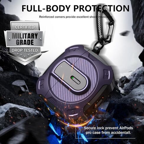 Rfunguango for AirPods Pro Cover مع مجموعة نظافة ، درع واقية من القشرة الصلبة العسكرية مع قفل لحالة شحن Airpod Pro ، LED الأمامي المرئي ، الأسود in Kuwait