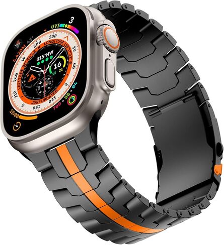 شريط ساعة التيتانيوم متوافق مع Apple Watch Ultra 2/1 49mm ، 45 مم ، 44 مم ، 42 مم - سوار رابط معدني من طراز Aerospace مع قفل السلامة وأداة التحجيم in Kuwait