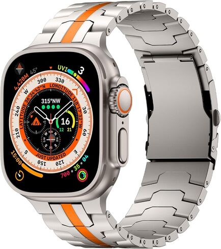 شريط ساعة التيتانيوم متوافق مع Apple Watch Ultra 2/1 49mm ، 45 مم ، 44 مم ، 42 مم - سوار رابط معدني من طراز Aerospace مع قفل السلامة وأداة التحجيم in Kuwait