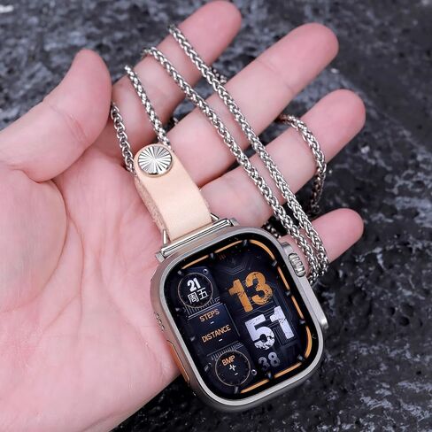 Titanium steel vegetable tanned leather for apple watch 123456789se10s ultra 49mm Fob Necklace Keychain Clip Pocket watch 46/45/44/42/41/40/38mm statement sweater chain sport in Kuwait
