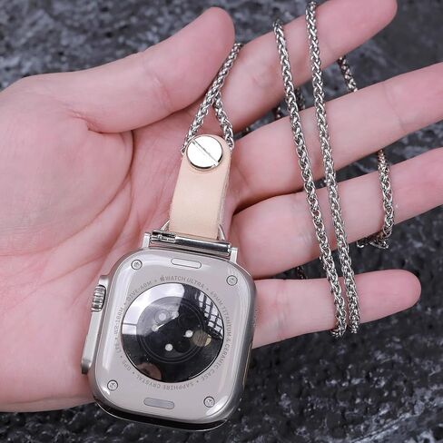 Titanium steel vegetable tanned leather for apple watch 123456789se10s ultra 49mm Fob Necklace Keychain Clip Pocket watch 46/45/44/42/41/40/38mm statement sweater chain sport in Kuwait