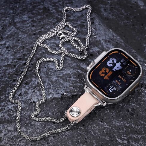 Titanium steel vegetable tanned leather for apple watch 123456789se10s ultra 49mm Fob Necklace Keychain Clip Pocket watch 46/45/44/42/41/40/38mm statement sweater chain sport in Kuwait