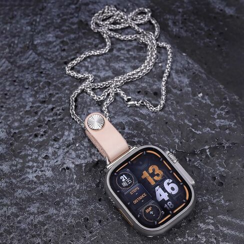 Titanium steel vegetable tanned leather for apple watch 123456789se10s ultra 49mm Fob Necklace Keychain Clip Pocket watch 46/45/44/42/41/40/38mm statement sweater chain sport in Kuwait