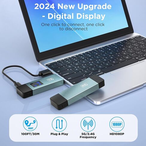 Wireless HDMI Transmitter and Receiver, Plug and Play Portable 2.4G/5G Wireless HDMI Extender Kit, 4K Decode 1080P HD Output for Video and Audio Streaming to Monitor from Laptop/PC/TV Box/Projector in Kuwait