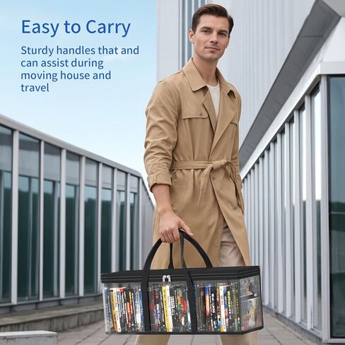 أكياس تخزين DVD ، أكياس منظم الوسائط لأقراص DVD ، أقراص مضغوطة ، قرص Blu Ray ، حالات الأفلام ، مربع VHS ، أقراص ألعاب الفيديو ، الألبومات ، الكتب ، أصحاب البلاستيك الشفاف مع مقابض Carrying (Black ، 4PPACK) in Kuwait