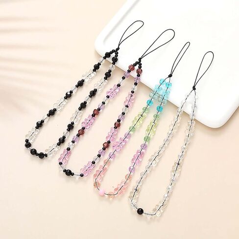 Beaded Phone Lanyard Wrist Strap Phone Charms Fixed Beads Pearl Chain in Saudi Arabia