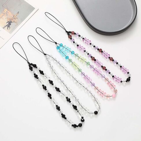 Beaded Phone Lanyard Wrist Strap Phone Charms Fixed Beads Pearl Chain in Saudi Arabia