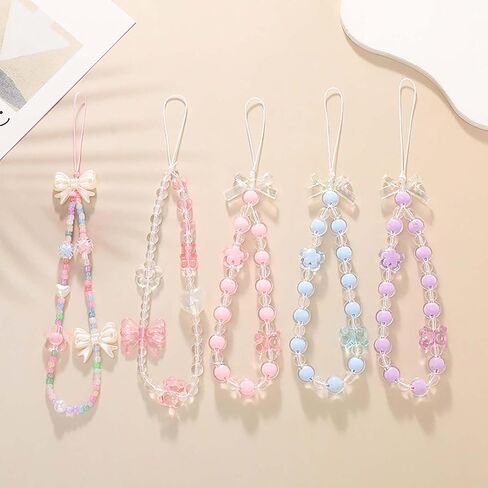 Beaded Phone Lanyard Wrist Strap Phone Charms Fixed Beads Pearl Chain in Saudi Arabia