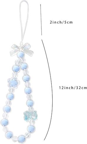 Beaded Phone Lanyard Wrist Strap Phone Charms Fixed Beads Pearl Chain in Saudi Arabia
