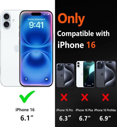 Diverbox for iPhone 16 Case [srackproof] [Dropproof] [حامي شاشة الزجاج المقرء + حماة الكاميرا] غطاء هاتف حماية الثقيلة لـ Apple iPhone 16 (أسود) in Kuwait