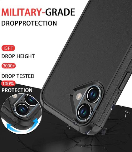 Diverbox for iPhone 16 Case [srackproof] [Dropproof] [حامي شاشة الزجاج المقرء + حماة الكاميرا] غطاء هاتف حماية الثقيلة لـ Apple iPhone 16 (أسود) in Kuwait