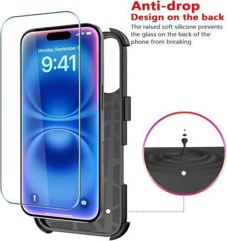 Diverbox for iPhone 16 Case [srackproof] [Dropproof] [حامي شاشة الزجاج المقرء + حماة الكاميرا] غطاء هاتف حماية الثقيلة لـ Apple iPhone 16 (أسود) in Kuwait