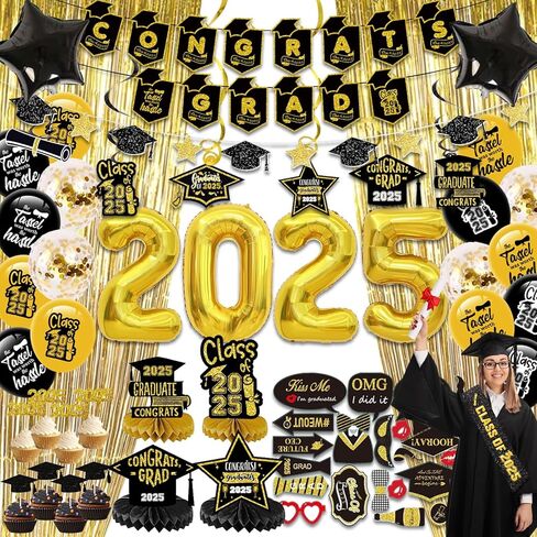 2024 Blue and Gold Graduation Party Decorations-Graduation Decorations Class of 2024 Party Supplies Set-Graduation Backdrop, Banner, Porch Sign, Balloons, Foil Fringe Curtains for Congrats Grad Party in Kuwait