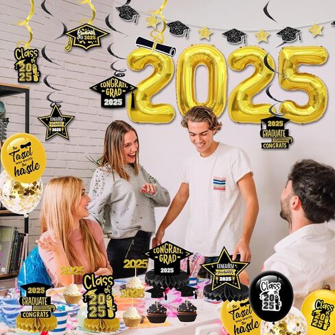 2024 Blue and Gold Graduation Party Decorations-Graduation Decorations Class of 2024 Party Supplies Set-Graduation Backdrop, Banner, Porch Sign, Balloons, Foil Fringe Curtains for Congrats Grad Party in Kuwait