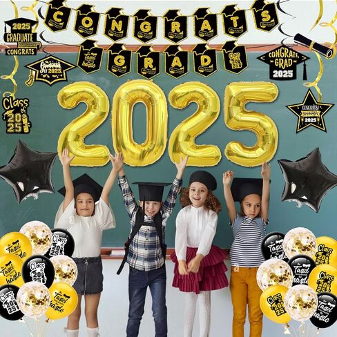 2024 Blue and Gold Graduation Party Decorations-Graduation Decorations Class of 2024 Party Supplies Set-Graduation Backdrop, Banner, Porch Sign, Balloons, Foil Fringe Curtains for Congrats Grad Party in Kuwait