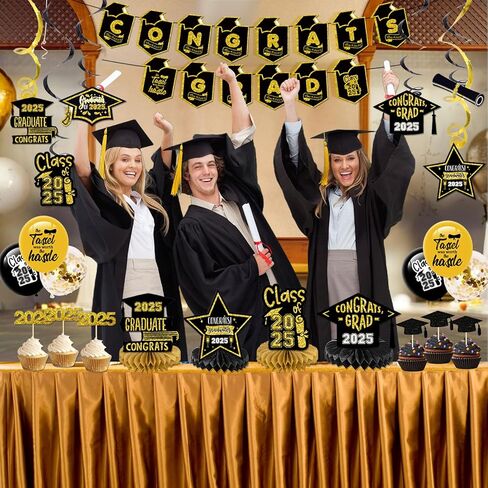 2024 Blue and Gold Graduation Party Decorations-Graduation Decorations Class of 2024 Party Supplies Set-Graduation Backdrop, Banner, Porch Sign, Balloons, Foil Fringe Curtains for Congrats Grad Party in Kuwait