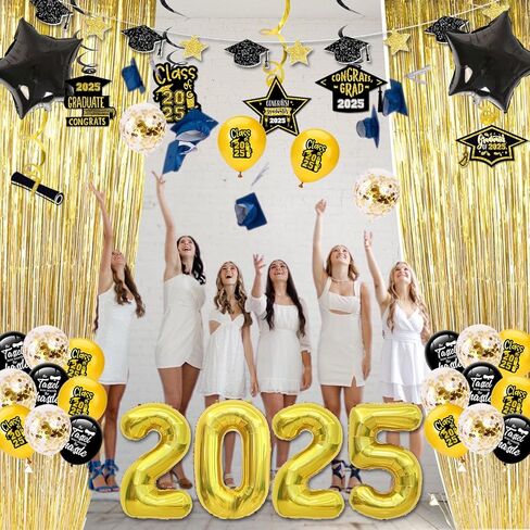 2024 Blue and Gold Graduation Party Decorations-Graduation Decorations Class of 2024 Party Supplies Set-Graduation Backdrop, Banner, Porch Sign, Balloons, Foil Fringe Curtains for Congrats Grad Party in Kuwait