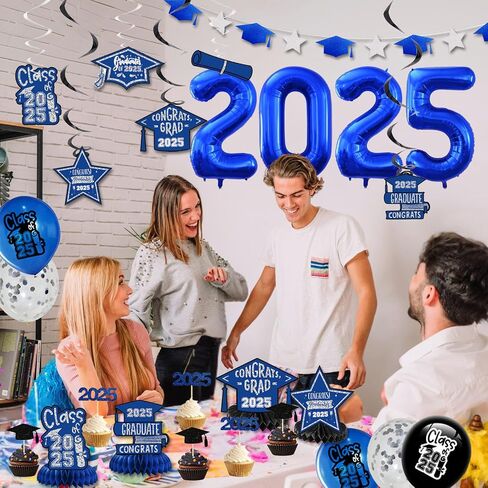 2024 Blue and Gold Graduation Party Decorations-Graduation Decorations Class of 2024 Party Supplies Set-Graduation Backdrop, Banner, Porch Sign, Balloons, Foil Fringe Curtains for Congrats Grad Party in Saudi Arabia