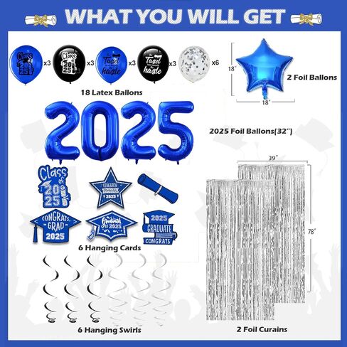 2024 Blue and Gold Graduation Party Decorations-Graduation Decorations Class of 2024 Party Supplies Set-Graduation Backdrop, Banner, Porch Sign, Balloons, Foil Fringe Curtains for Congrats Grad Party in Saudi Arabia