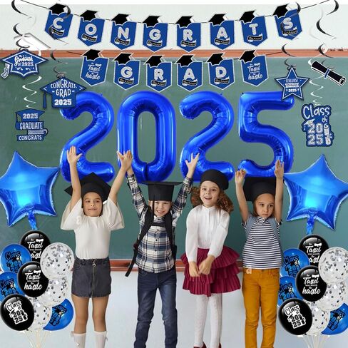 2024 Blue and Gold Graduation Party Decorations-Graduation Decorations Class of 2024 Party Supplies Set-Graduation Backdrop, Banner, Porch Sign, Balloons, Foil Fringe Curtains for Congrats Grad Party in Saudi Arabia