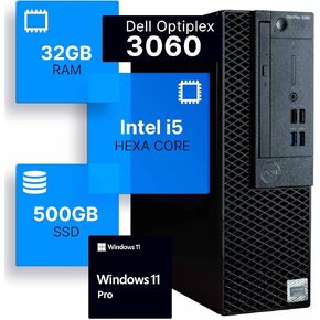 Dell Optiplex 3060 Desktop Computer | Intel i5-8500 (3.2) | 32GB DDR4 RAM | 1TB SSD Solid State | Windows 11 Professional | Home or Office PC (Renewed)