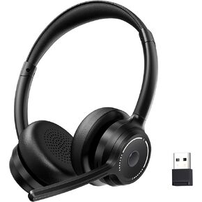(2025 Upgraded) Wireless Headset with Mic for Work, Bluetooth Headset with Noise Canceling Microphone, Wireless On Ear Headphones with USB Dongle and Mute Mic for Computer