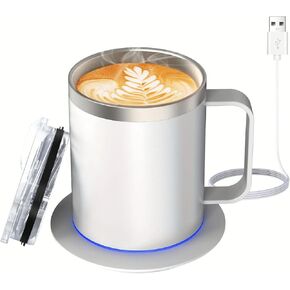 Mug Warmer, Coffee Cup Warmer, Self-Heating Portable Coffee Warmer for Desk, Smart Cup 2-Temp Settings Electric Mug, USB-Powered Heated Mug Suits for Various Mugs, Automatic Shut Off