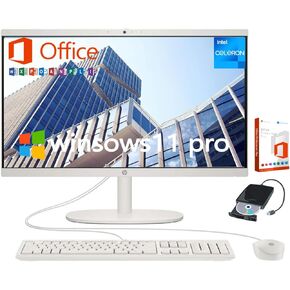 HP 21.5" FHD All-in-One Desktop Computer, w/Office Lifetime & Win 11 Pro, Webcam, WiFi6,FHD Anti-Glare Display, HDMI, Intel Celeron J4025 Processor, Wired Keyboard & Mouse, 32GB RAM + 1TB SSD