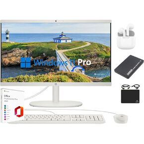 HP All-in-One Desktop Computer 2025 Premium, 21.5" FHD Display, Dual-Core Intel Processor, 32GB RAM, 1TB Storage (500GB SSD + 500GB Ext), Webcam, Win 11 Pro, Lifetime Office 2024 +HubxcelAccessory