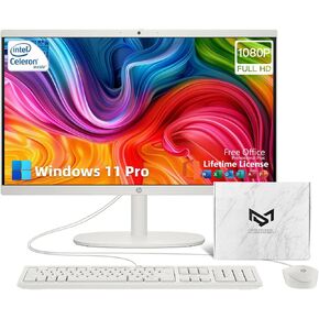 HP All-In-One كمبيوتر سطح المكتب-للاستخدام اليومي • Office LifeTime & Win 11 Pro • 21.5 "عرض FHD المضاد للهرمي • وحدة المعالجة المركزية Intel Celeron • W/Bundle Accessories (32GB RAM | 1TB SSD)