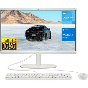 HP 2022 All-in-One Desktop, 21.5" FHD Display, Intel Celeron J4025 Processor, 8GB RAM, 256GB PCIe SSD, Webcam, WiFi, HDMI, RJ-45, Wired Keyboard&Mouse, Windows 11 Home, White