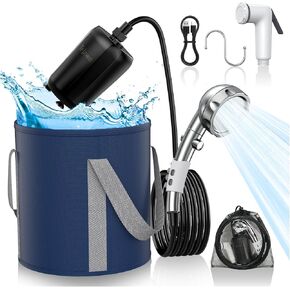 Portable Shower Camping,9000mAh Rechargeable Shower Pump with Digital Display,Adjustable Shower Head and Folding Bucket Outdoor Shower for Camp,Hiking Beach,Travel,Car Washing,Pet Bath,Garden