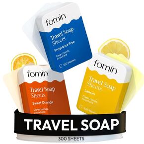 FOMIN - Antibacterial Paper Soap Sheets Tin for Traveling - (100 Sheets) Fragrance Free Portable Travel Hand Soap Sheets, Dissolvable Mini Camping Hand Soap for Hand Washing