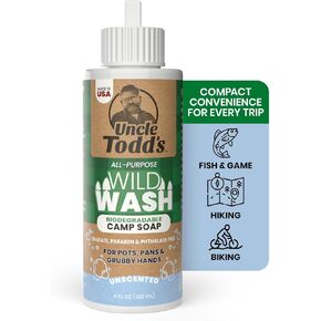 Uncle Todd's Wild Wash Biodegradable Soap, Camping Soap Ideal for Dishes, Body, Hands, and Clothes - 4oz, Sage Scent