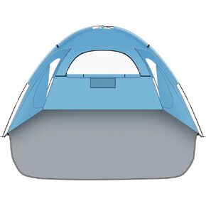 Beach Tent Sun Shelter, Beach Shade Tent with UPF 50+ UV Protection for 2-3 Person, Portable & Easy Setup Cabana, 3 Roll Up Doors & 8mm Fiberglass Rods, Carry Bag Included