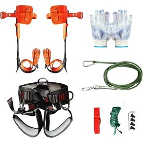 Tree Climbing Gear Kit with Adjustable Climbing Straps & Steel Core Flip Line – Arborist Equipment for Professionals, Includes Triple Lock Lanyard Adjuster, Durable Spikes for Tree Climbing
