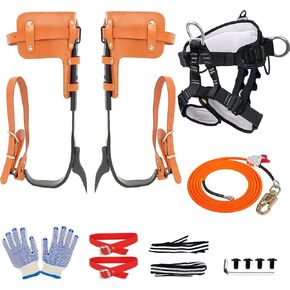 Tree Climbing Spikes Set, Tree Climbing Gear with Professional Accessories and Steel Wire Core Flip Line, with Triple Lock Lanyard Adjuster，for Picking Fruit and Outdoor Sports【Set A】