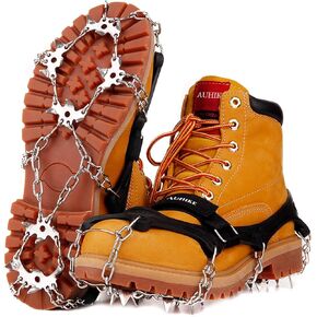 Crampons Ice Cleats Traction Snow Grips with Tear-Resistant Gasket Protect for Hiking Fishing Jogging Mountaineering Walking(Black,Medium)