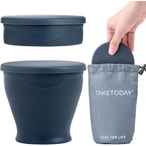 Collapsible Travel Cup - Silicone Foldable Water Cup, BPA-Free with Lid & Waterproof Bag - Drinking Cup Set for Camping, Outdoors & International Travel（8 Oz, Navy）