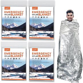 Survival Emergency Mylar Thermal Blankets 4 -Pack, Large 82" x 62“, Thermal Survival Blanket Perfect for Camping, Hiking, Body Insulation, Outdoors, Car Survival Kit, Bug Out Bag