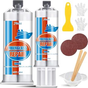 Fiberglass Repair Kit, 100ml White Gel Coat Repair Kit for Boats, Marine Fiberglass Resin Kit for Fixing Holes, Chips, Cracks in Boats, Yacht, Surfboard, Acrylic, Porcelain, Ceramic, Fiberglass Filler
