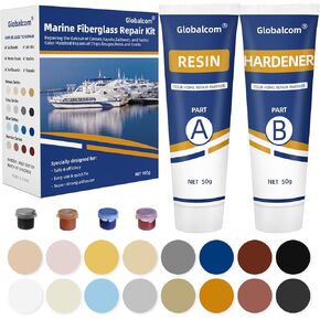 Globalcom Fiberglass Boat Repair Kit, (Color Match) Gel Coat Repair Kit for Boats, Marine Fiberglass Repair Kit for Boats, Epoxy Filler for Boats, Fiberglass Repair Kit Fix Holes Chips Pit Cracks