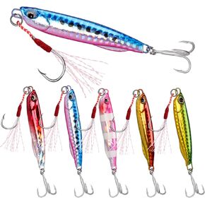 Micro Shore Jigging Lure Saltwater Fishing Spoon Lures with Ultra-Sharp Hooks, Saltwater Jigs Fishing Lure for Tuna Salmon Grouper, Sea Fishing Jigging Lure, Trolling Spoon for Bass Fishing