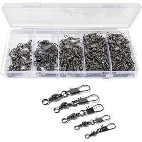100PCS Fishing Swivels, 5 Sizes Barrel Snap Swivel Fishing Tackle for Quick Linking of Lures and Lines