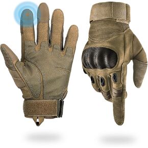 Tactical Gloves for Men, Shooting & Motorcycle Gloves with Hard Shell Knuckle Protection & Leather Palm for Airsoft Motorcycle Cycling Paintball Sports Climbing Training Hunting