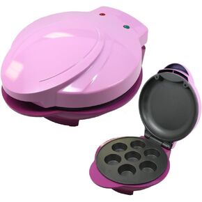 Mini Cupcake Maker Machine – Non-Stick 7-Cupcake Baker with Recipes, Cool Touch Handles & Compact Upright Storage, 1000W Pink Cupcake Maker