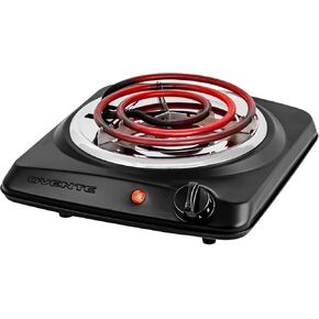OVENTE Electric Countertop Single Burner, 1000W Cooktop with 7.25 Inch Cast Iron Hot Plate, 5 Level Temperature Control, Compact Cooking Stove and Easy to Clean Stainless Steel Base, Black BGS101B